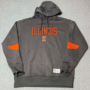 Section 101 Majestic Mens Large Hoodie Fusion Fit‎ Grey Fighting Illini Illinois